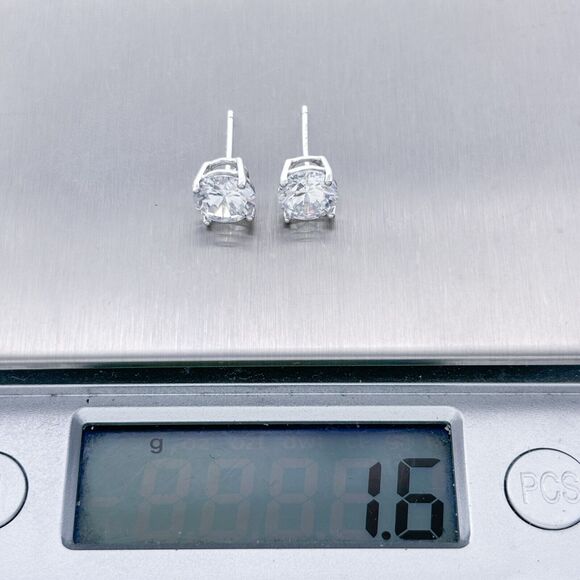 Vintage IBB Sterling Silver 925 7mm Cubic Zirconia Stud Earrings - Picture 4 of 4